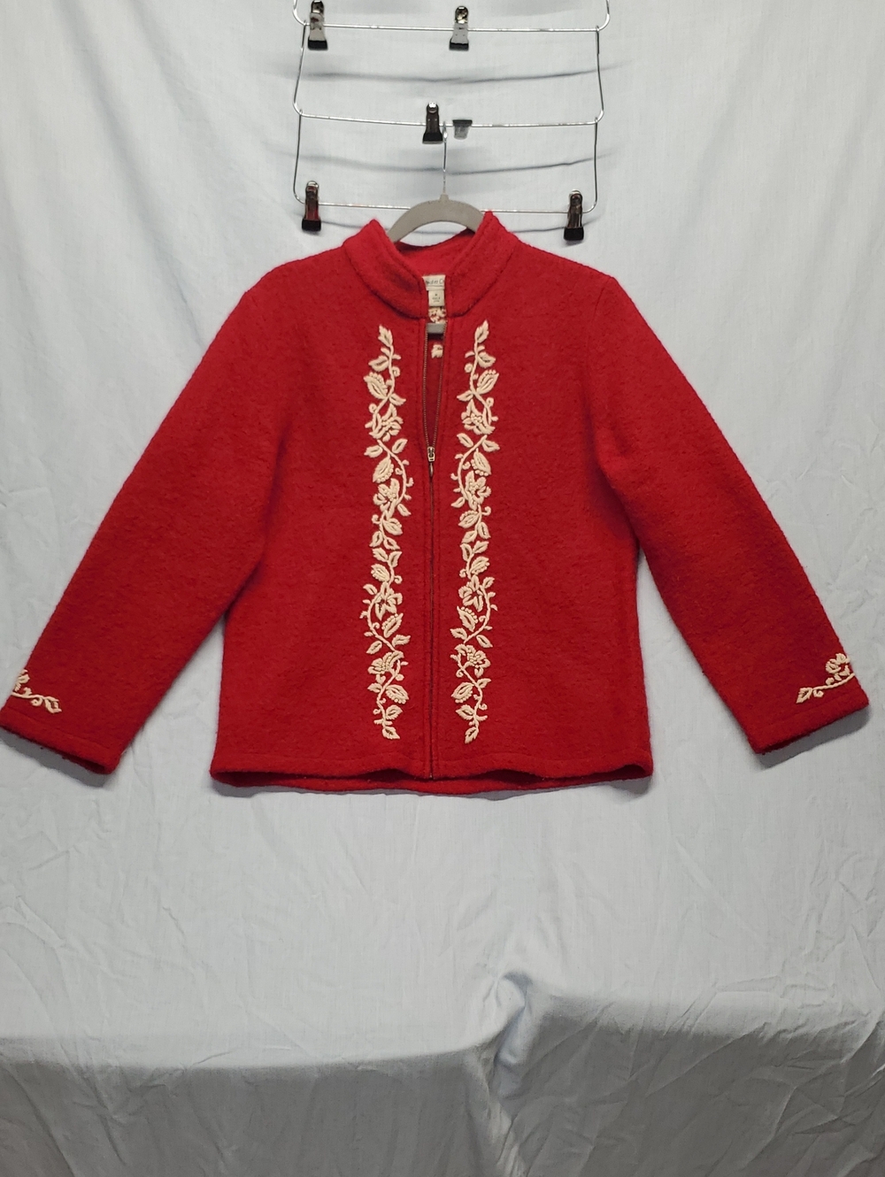 Coldwater Creek Wool Teddy Jacket with Cream Embroidered Trim #298